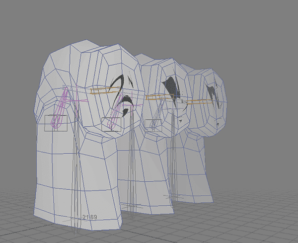 Wireframe shot of the rigs